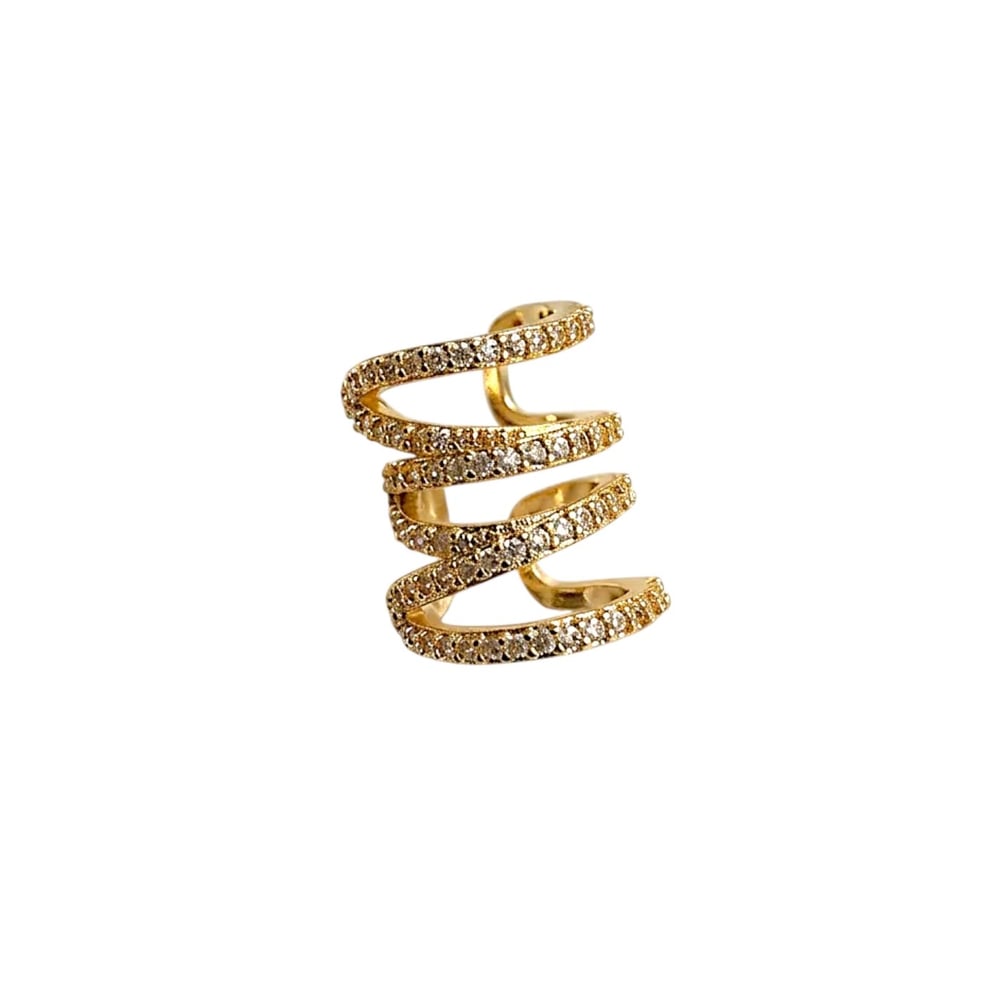 Earcuff Sıkıştırmalı Pirinç Kıkırdak Küpe Sarmal Zirkon Taşlı Altın Renk         