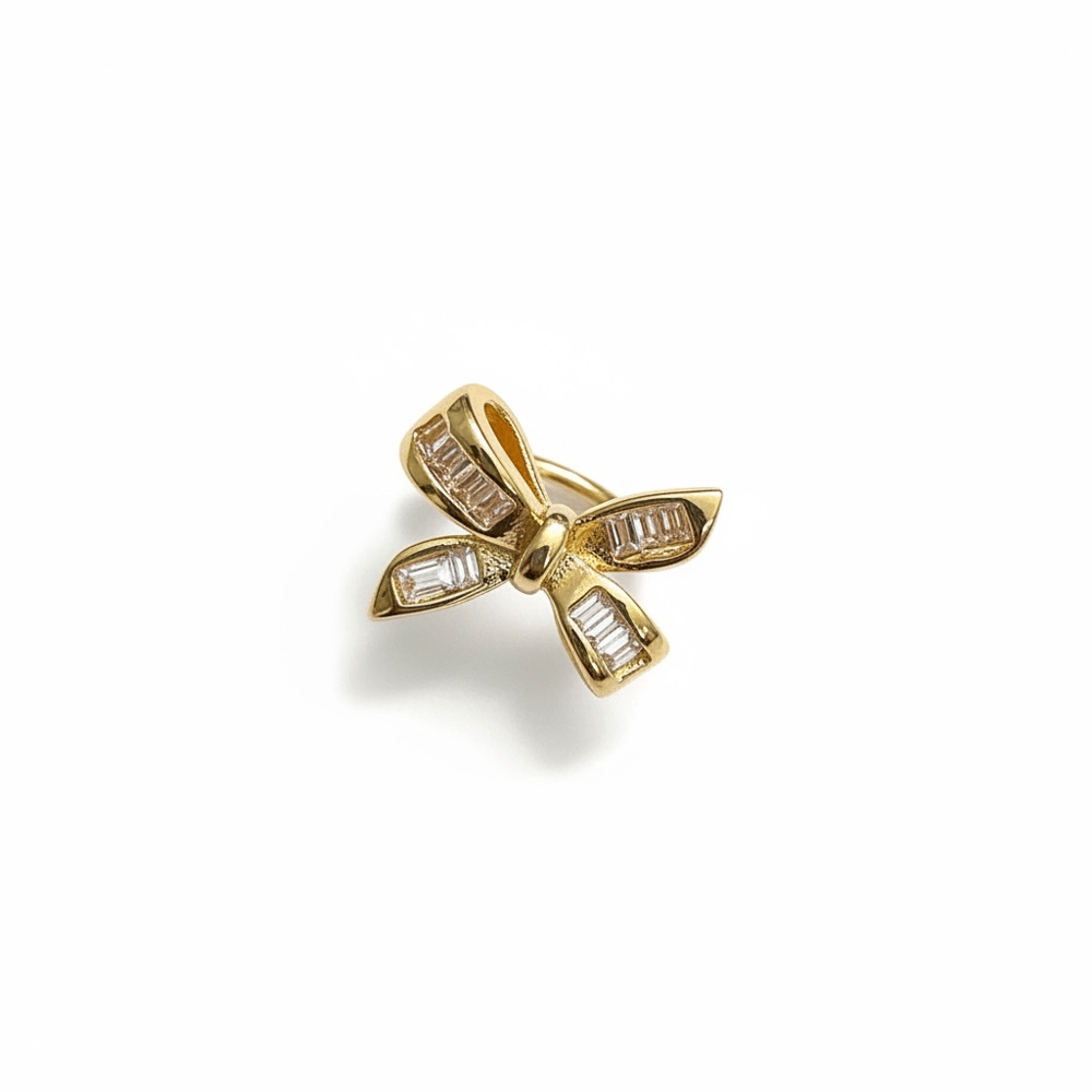 Earcuff Sıkıştırmalı Pirinç Kıkırdak Küpe Baget Taşlı Fiyonk  Altın Renk         