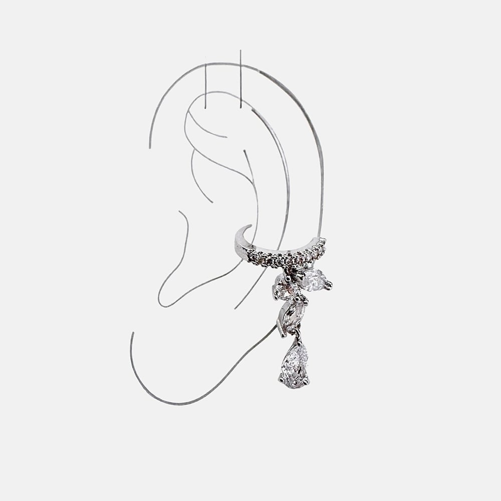 Earcuff Sıkıştırmalı Pirinç Kıkırdak Küpe Damla Kesim Baget Taş Sallantılı Gümüş Renk         