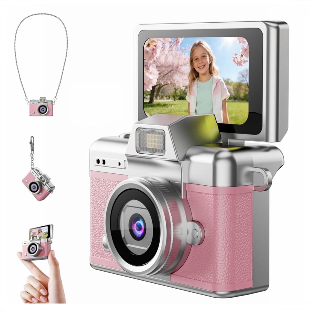 Mini Dijital Kamera (Boy 3,5 *4,5 cm )Yüksek Çözünürlüklü 1280*720 Hd Ekranlı Pembe 