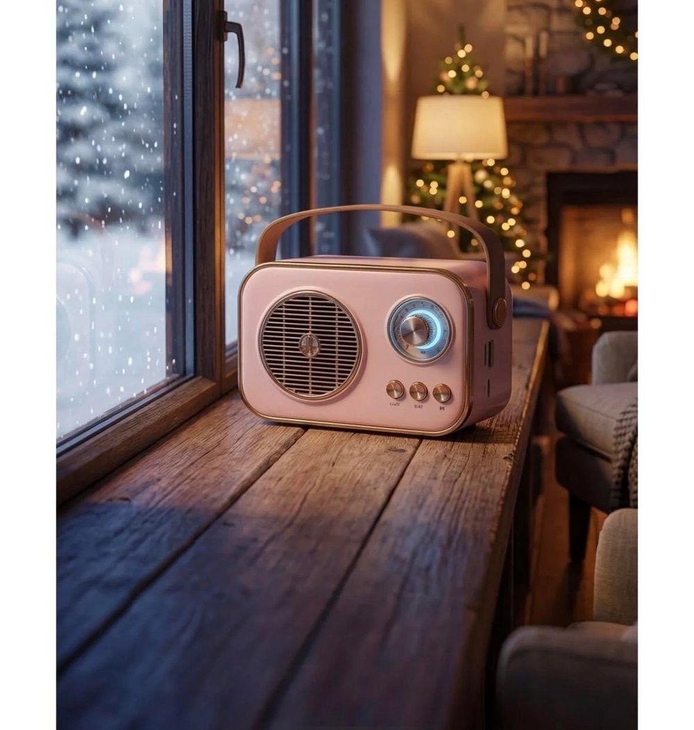 Retro Taşınabilir Bluetooth Hoparlör Pembe Renk 