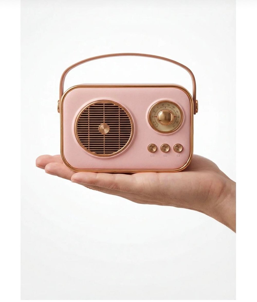 Retro Taşınabilir Bluetooth Hoparlör Pembe Renk 