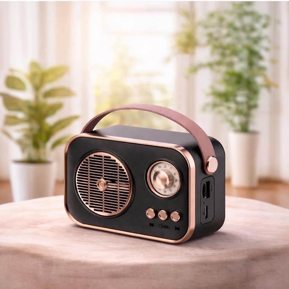 Retro Taşınabilir Bluetooth Hoparlör Siyah Renk 