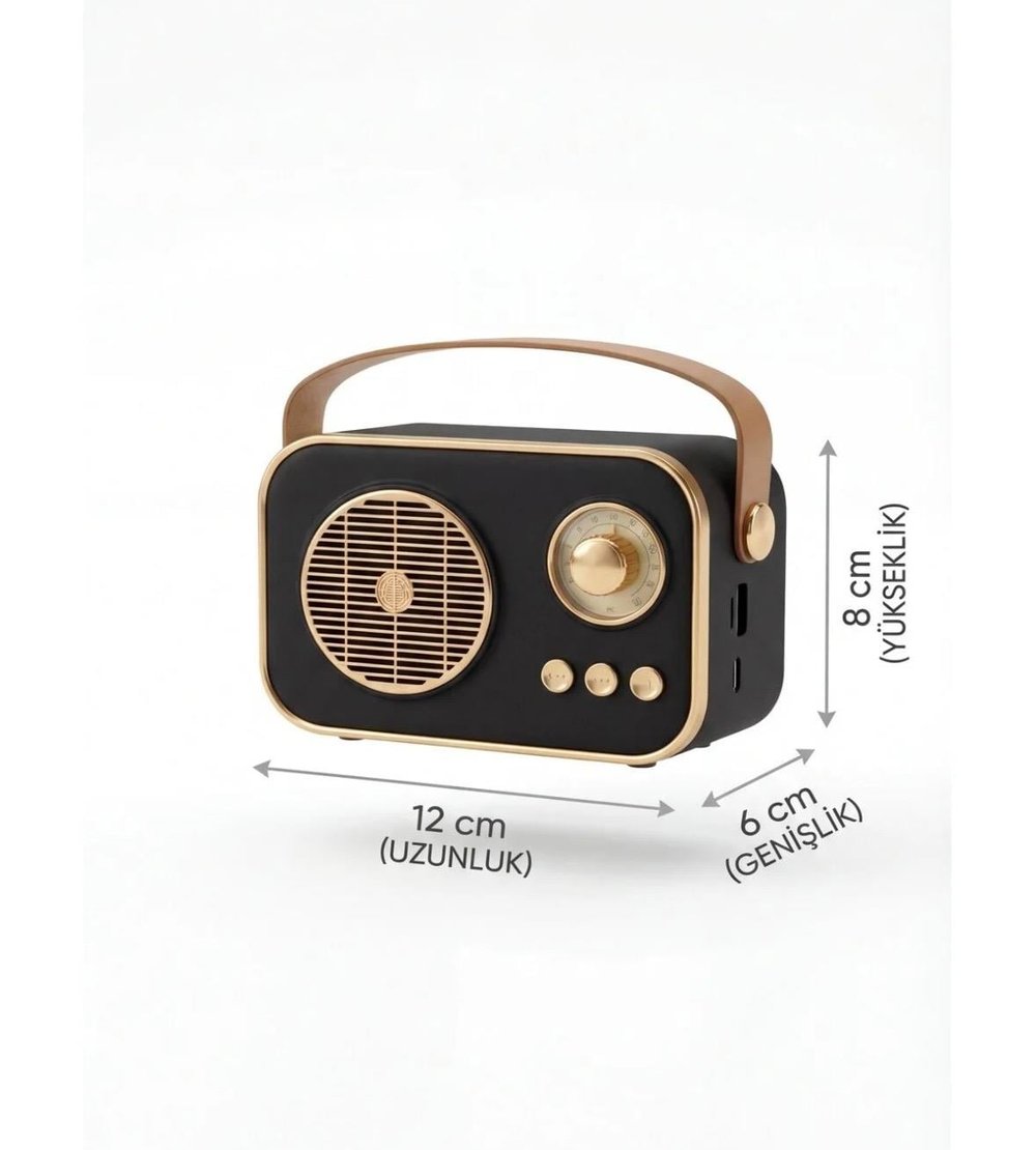 Retro Taşınabilir Bluetooth Hoparlör Siyah Renk 