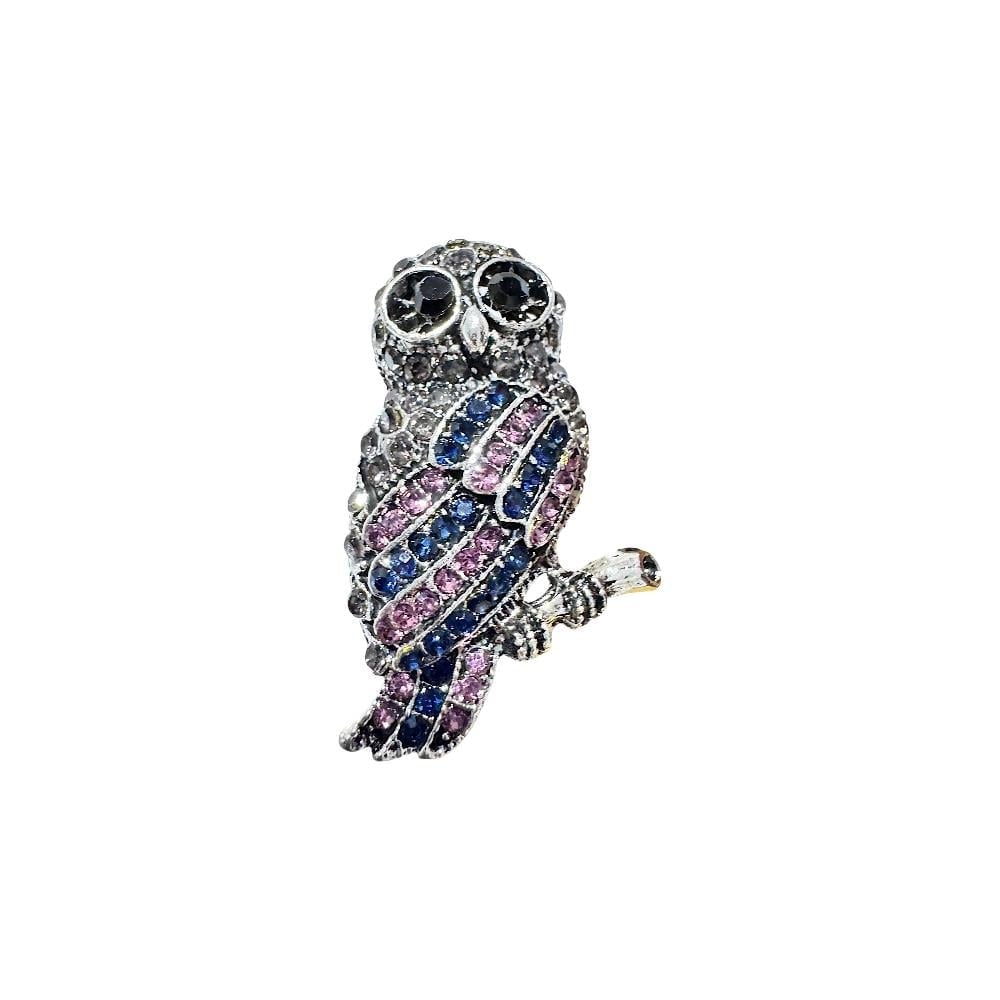 Zirkon Taşlı Baykuş Broş (4 cm) Gümüş Renk