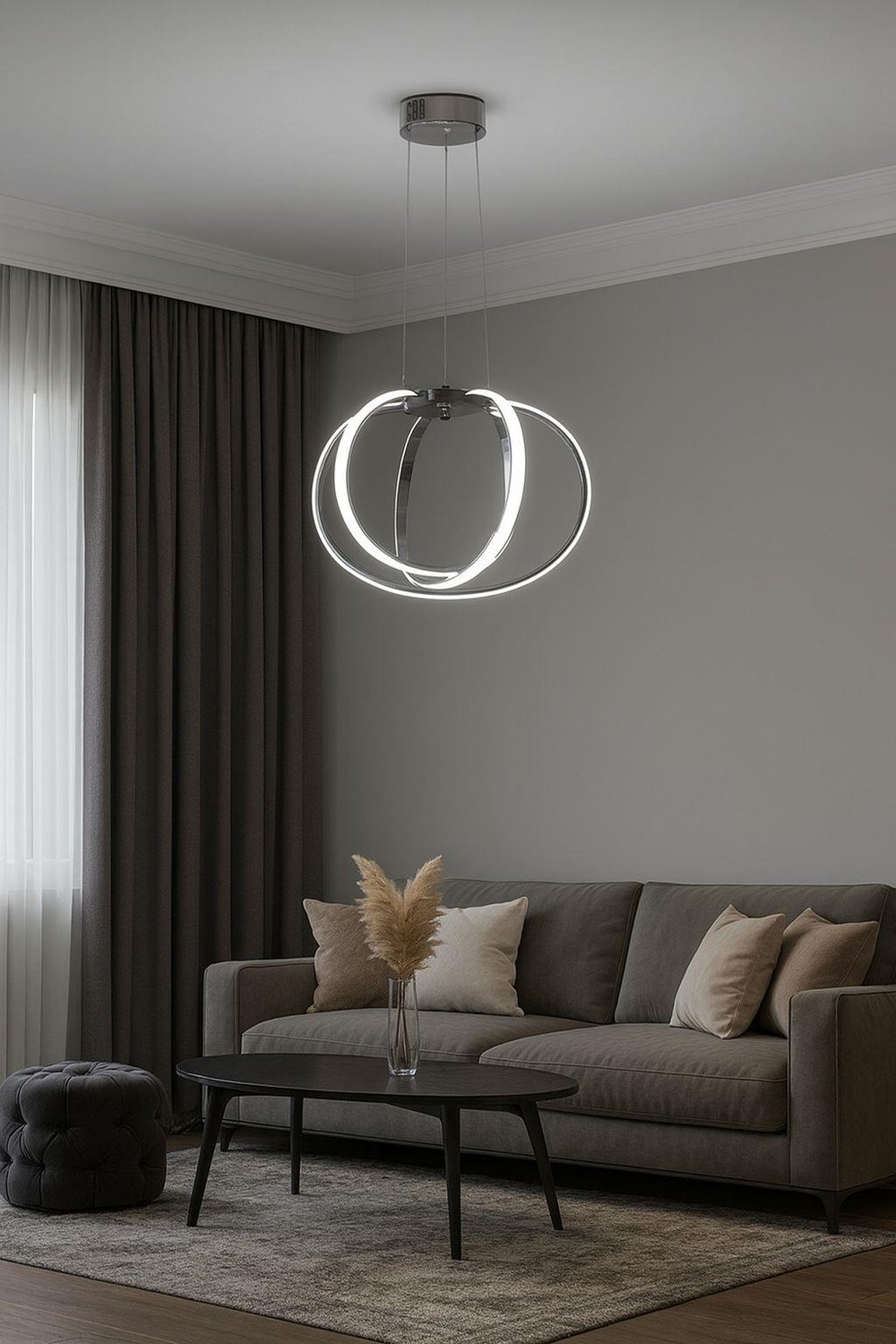 LEDLİ AVİZE ELIPS 3 LÜ KROM