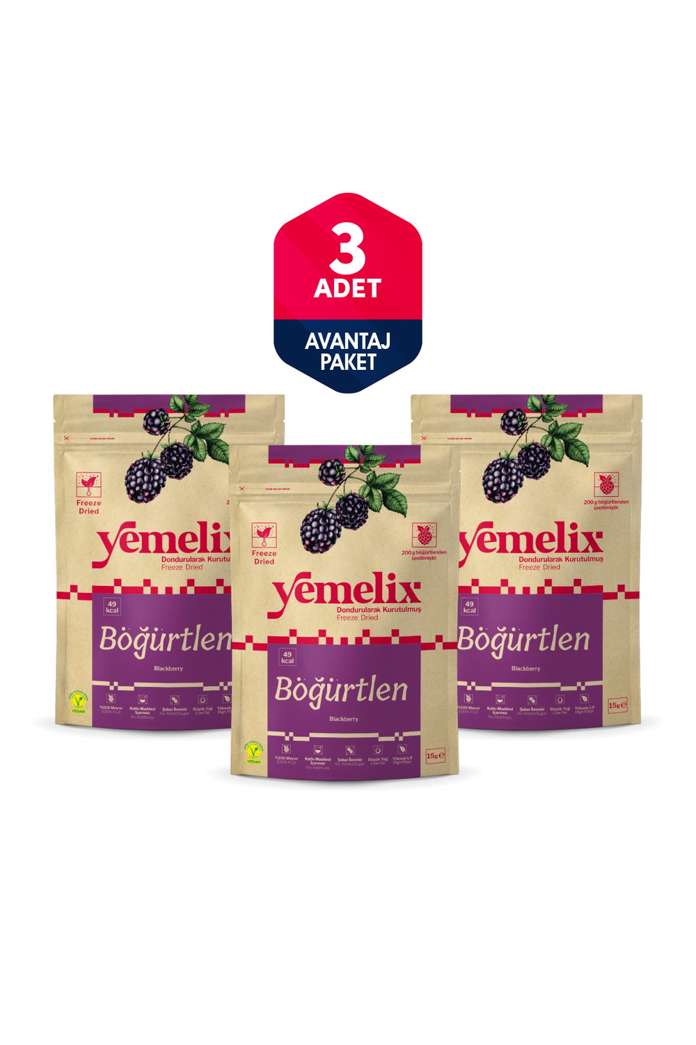 3 Adet Freeze Dried Böğürtlen - Dondurularak Kurutulmuş Böğürtlen 15G