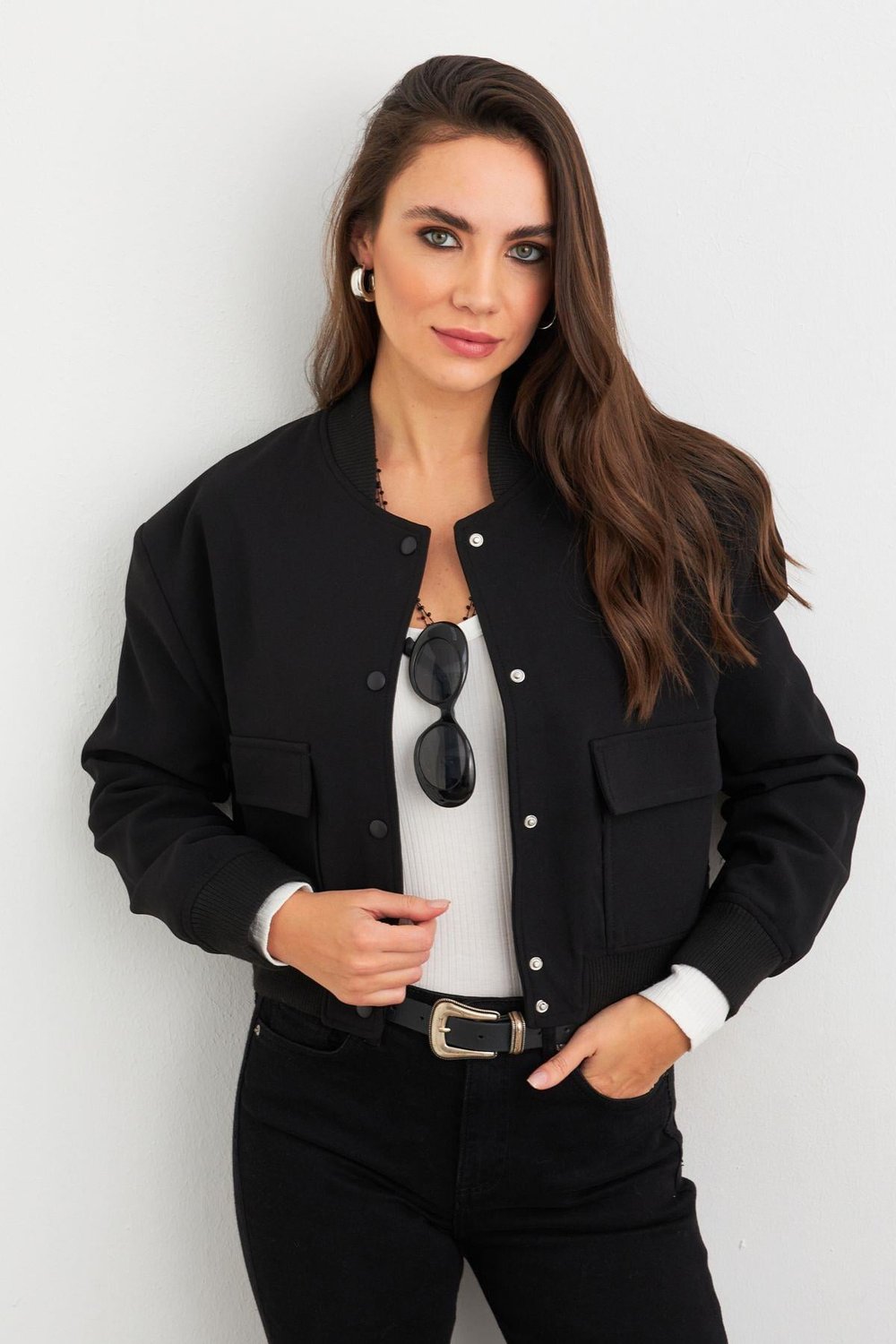 Kadın Siyah Bomber Ceket QRS8375