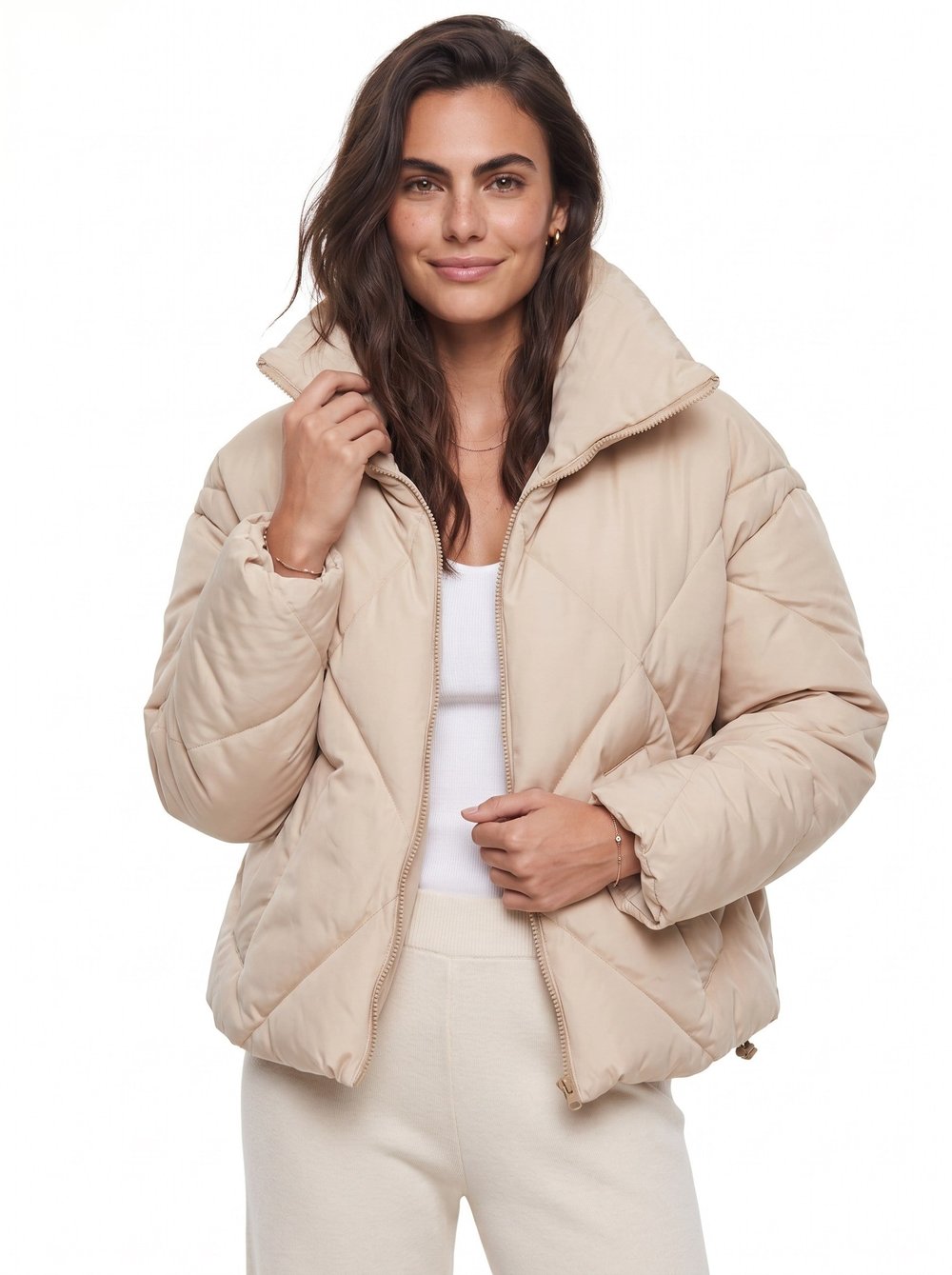 Bej Oversize Dik Yaka Mont