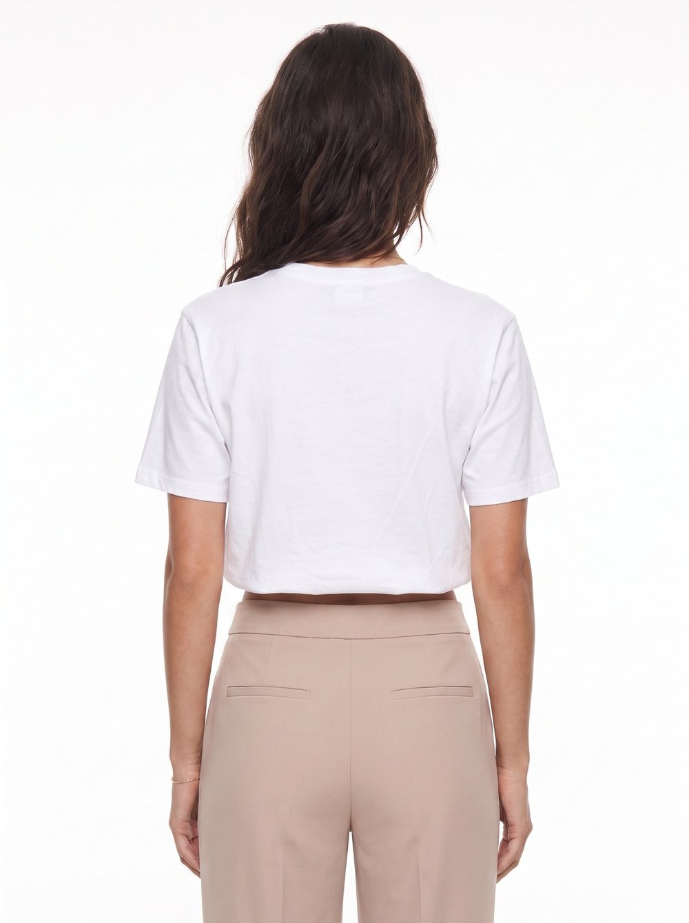 Beyaz Beli Lastikli Crop Tişört