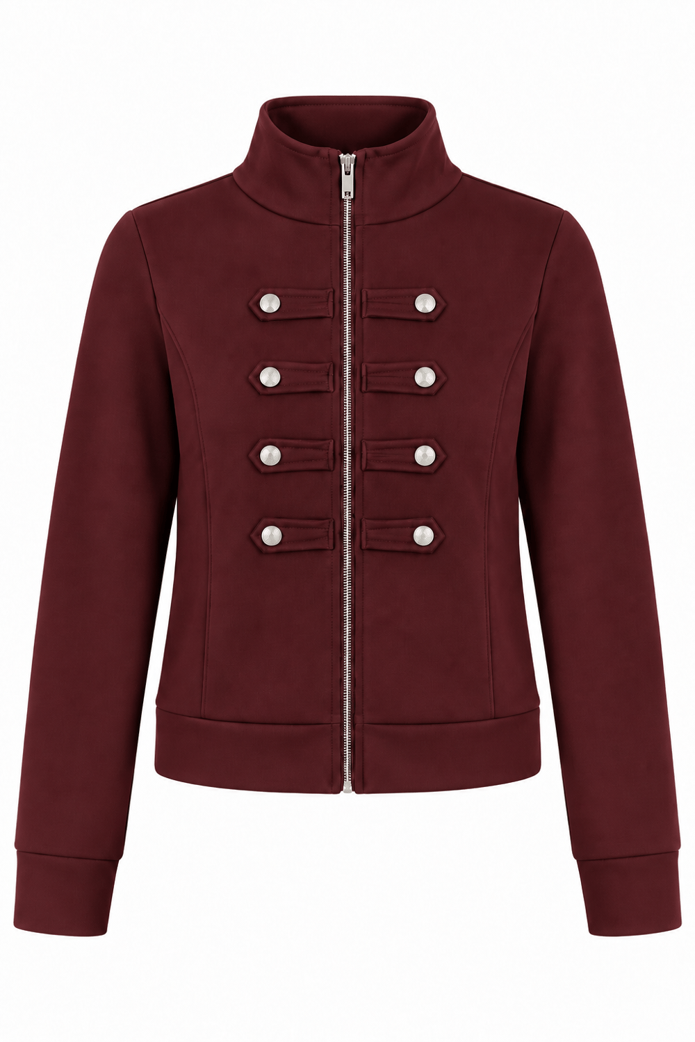 Bordo Düğme Detaylı Fermuarlı Sweatshirt