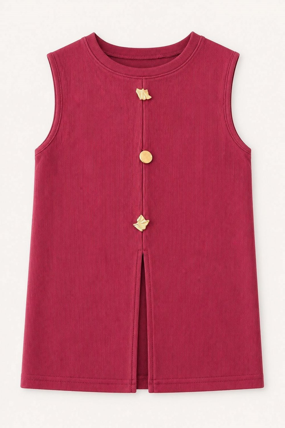 Bordo Gold Düğmeli Fitilli Yelek