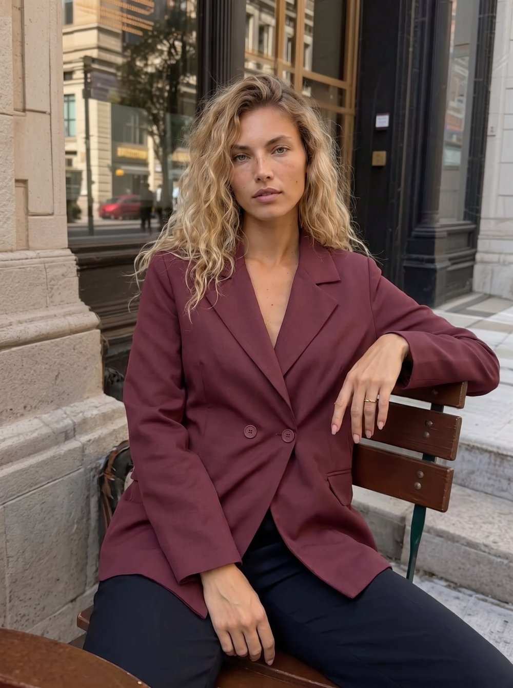 Bordo Kapaklı Cep Blazer Ceket