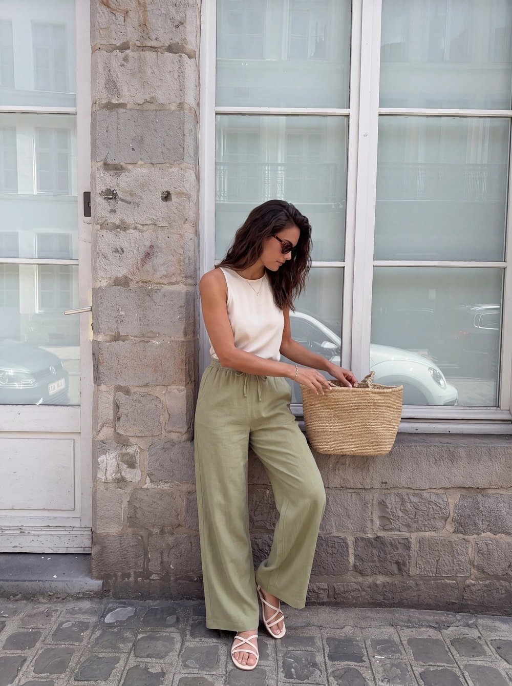 Çağla Yeşili Beli Lastikli Pantolon