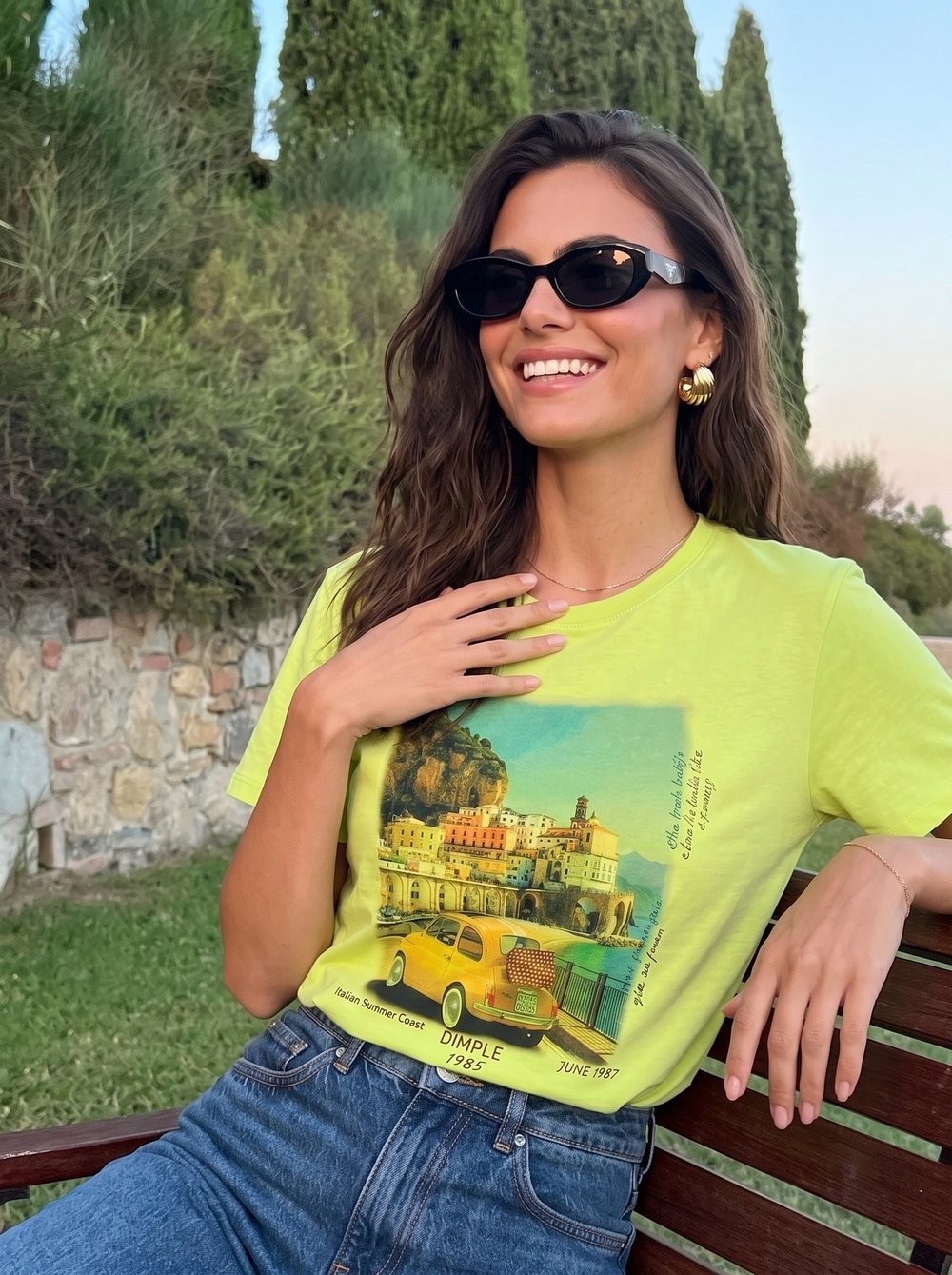 Fıstık Yeşili İtalya Baskılı Tişört