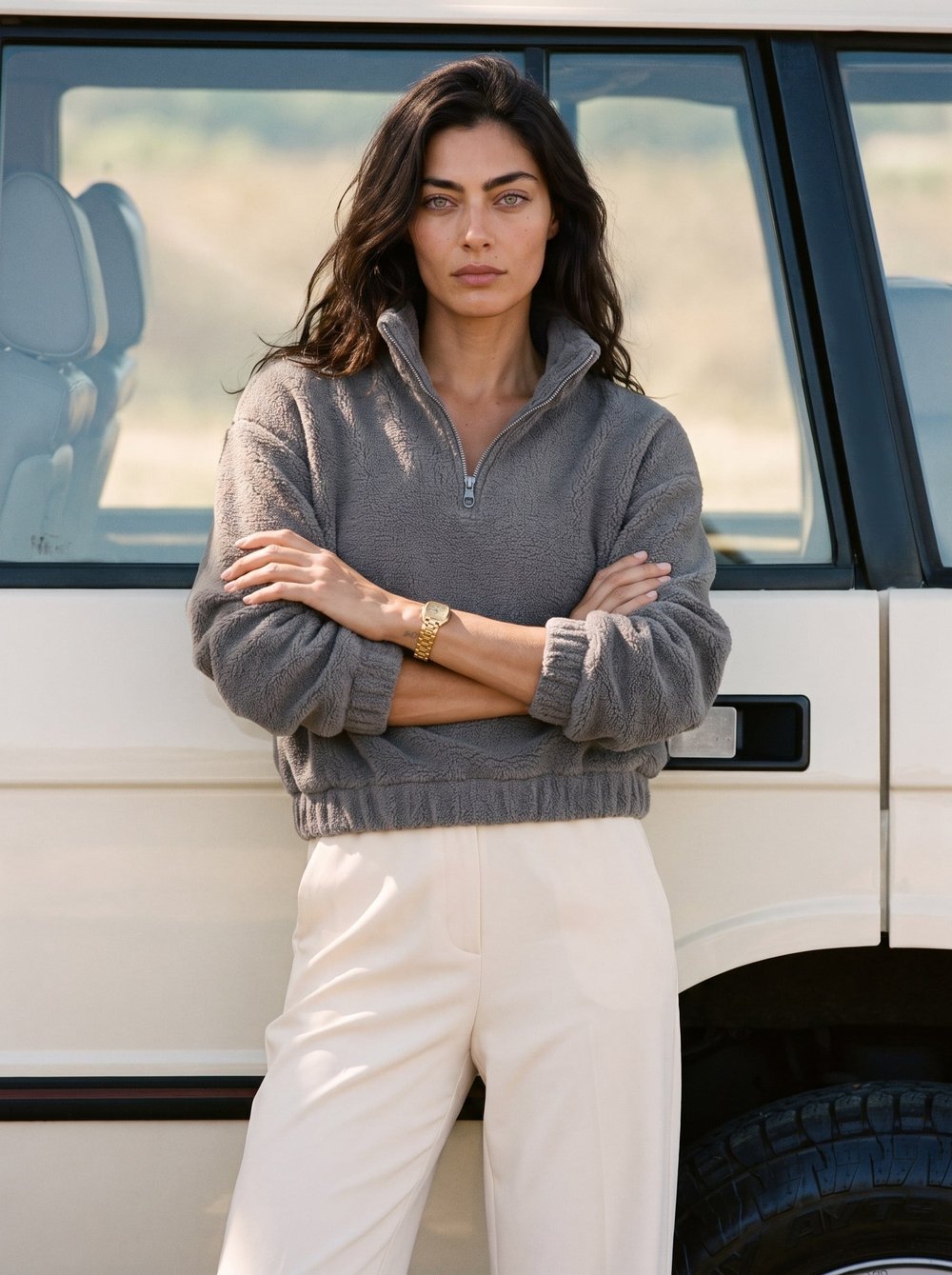 Füme Yarım Fermuarlı Sweatshirt