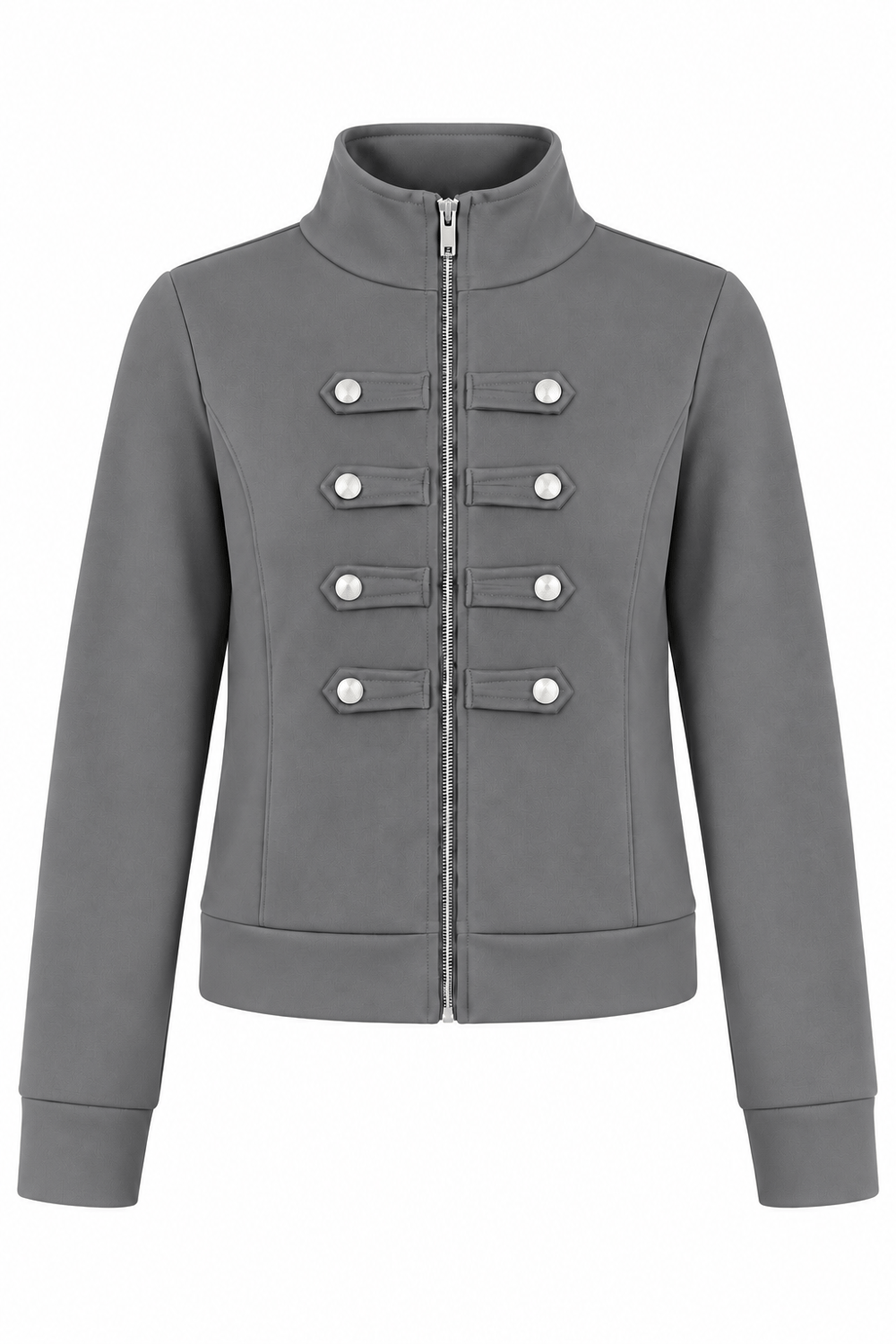 Gri Düğme Detaylı Fermuarlı Sweatshirt