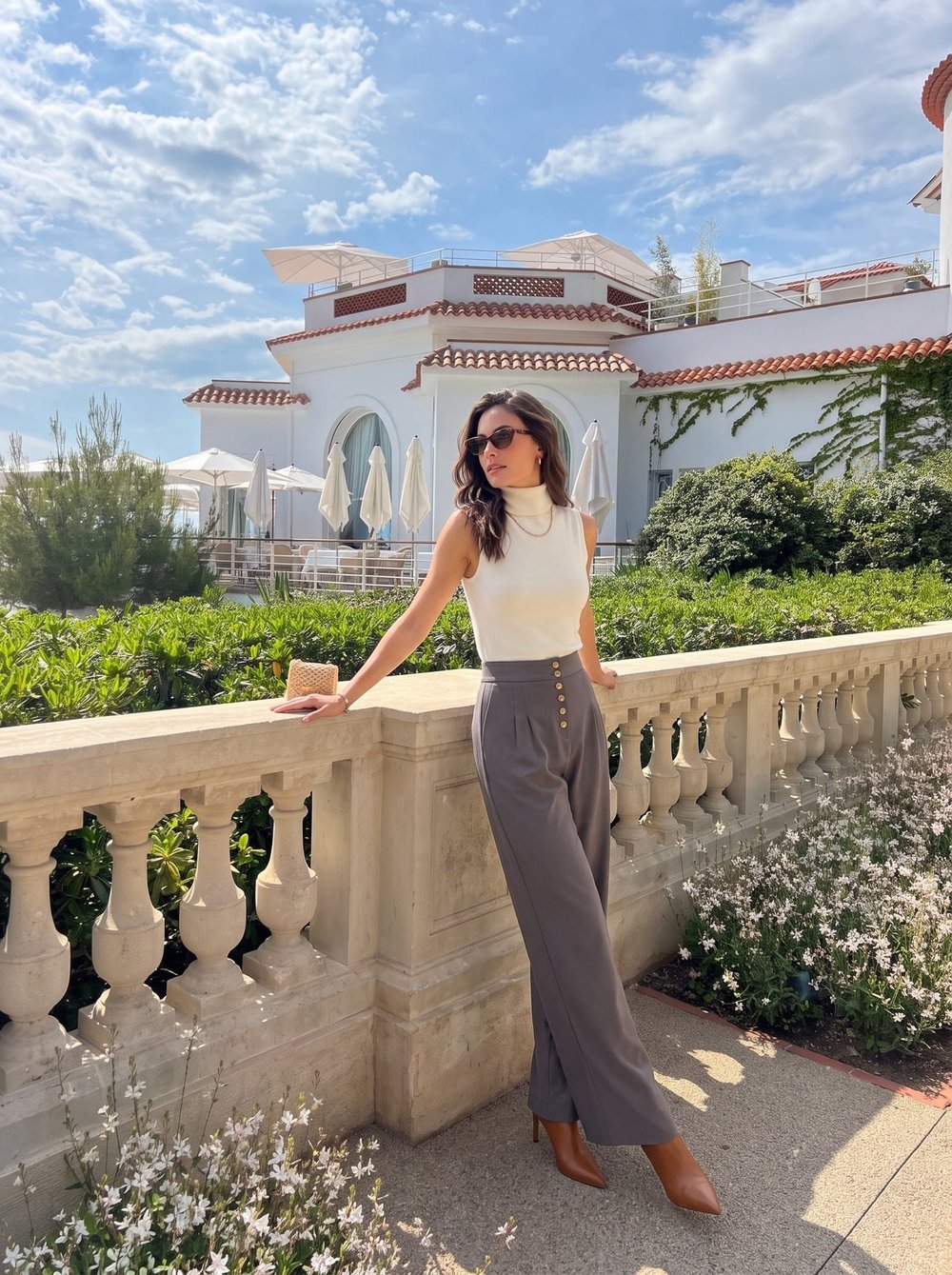Gri Düğme Detaylı Palazzo Pantolon
