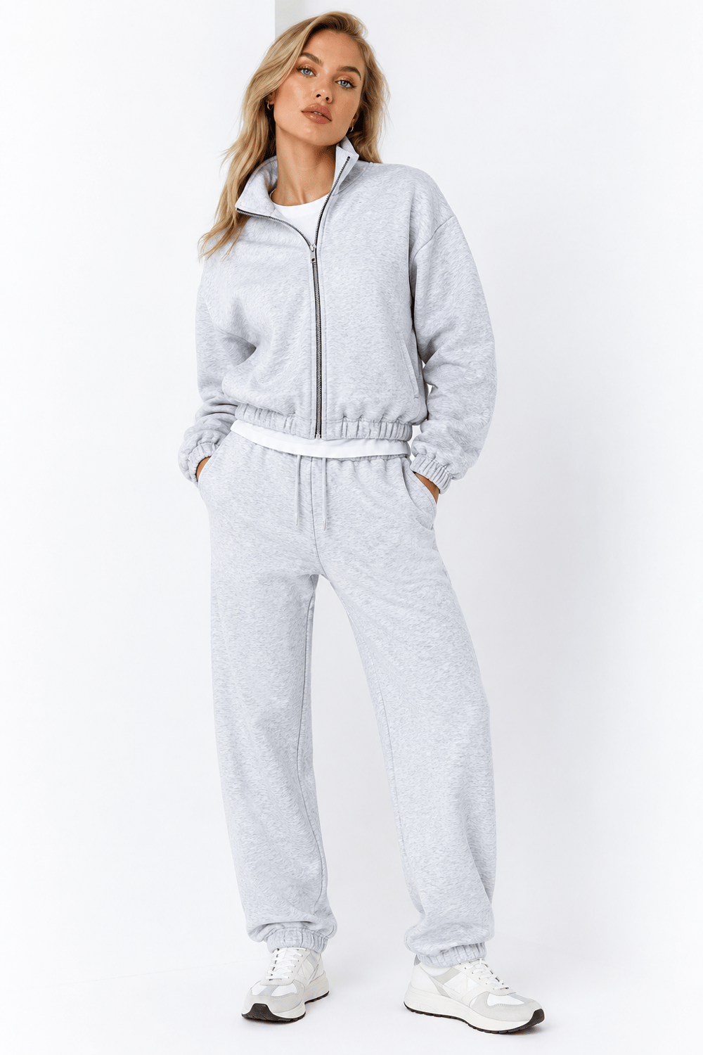 Gri Fermuarlı Oversize Takım