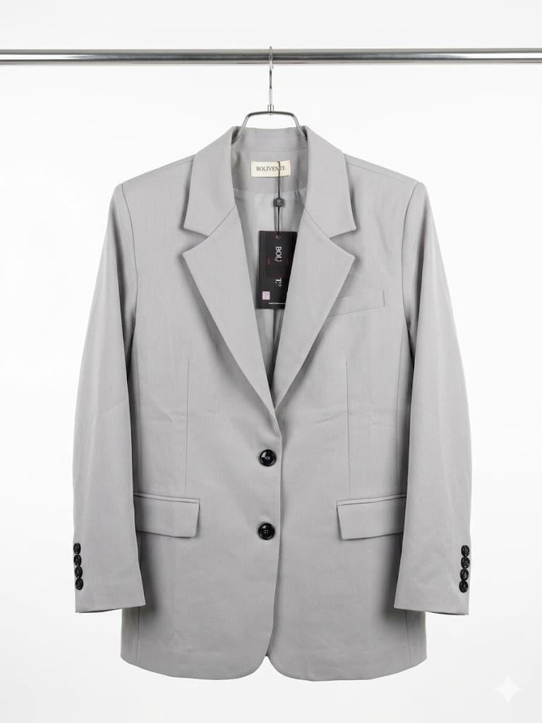 Gri Kruvaze Yaka Blazer Ceket