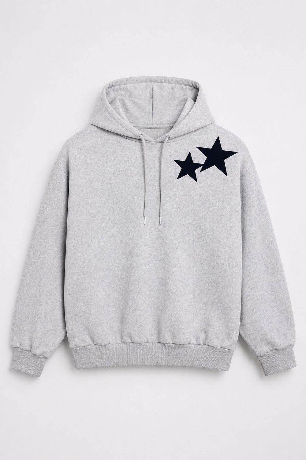 Gri Yıldız Baskılı Kapüşonlu Sweatshirt