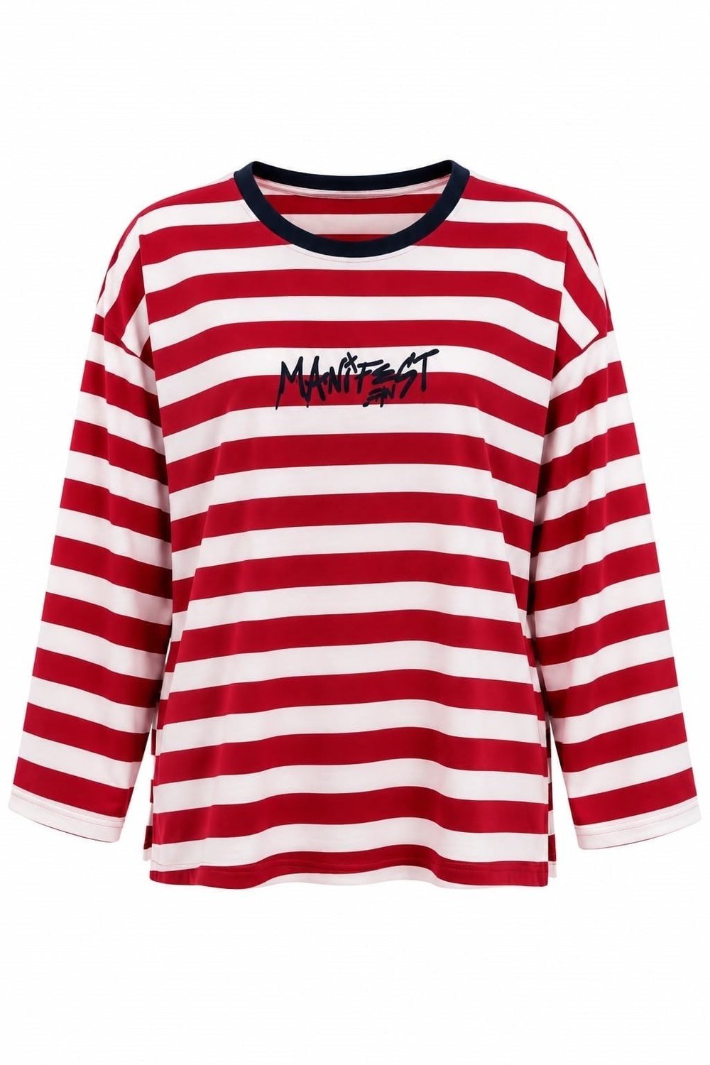 Kırmızı Çizgili Oversize Sweatshirt