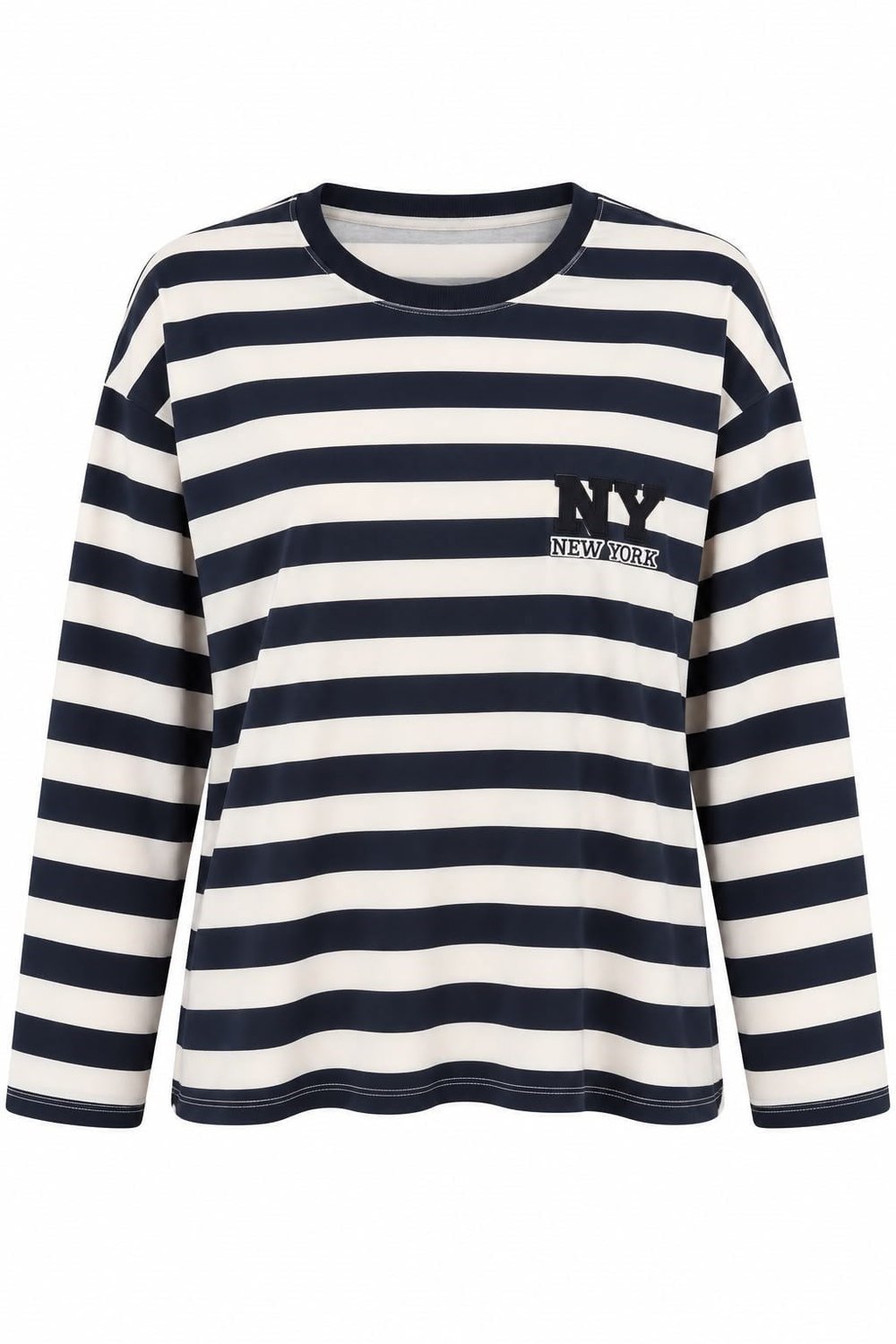 Lacivert Çizgili Baskılı Oversize Sweatshirt