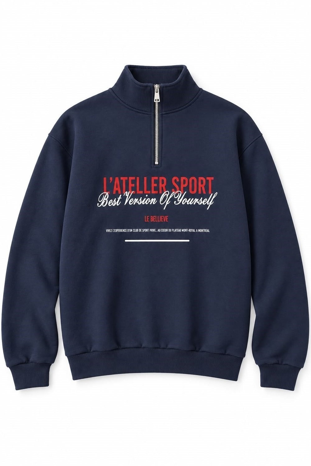 Lacivert Yarım Fermuarlı Baskılı Sweatshirt