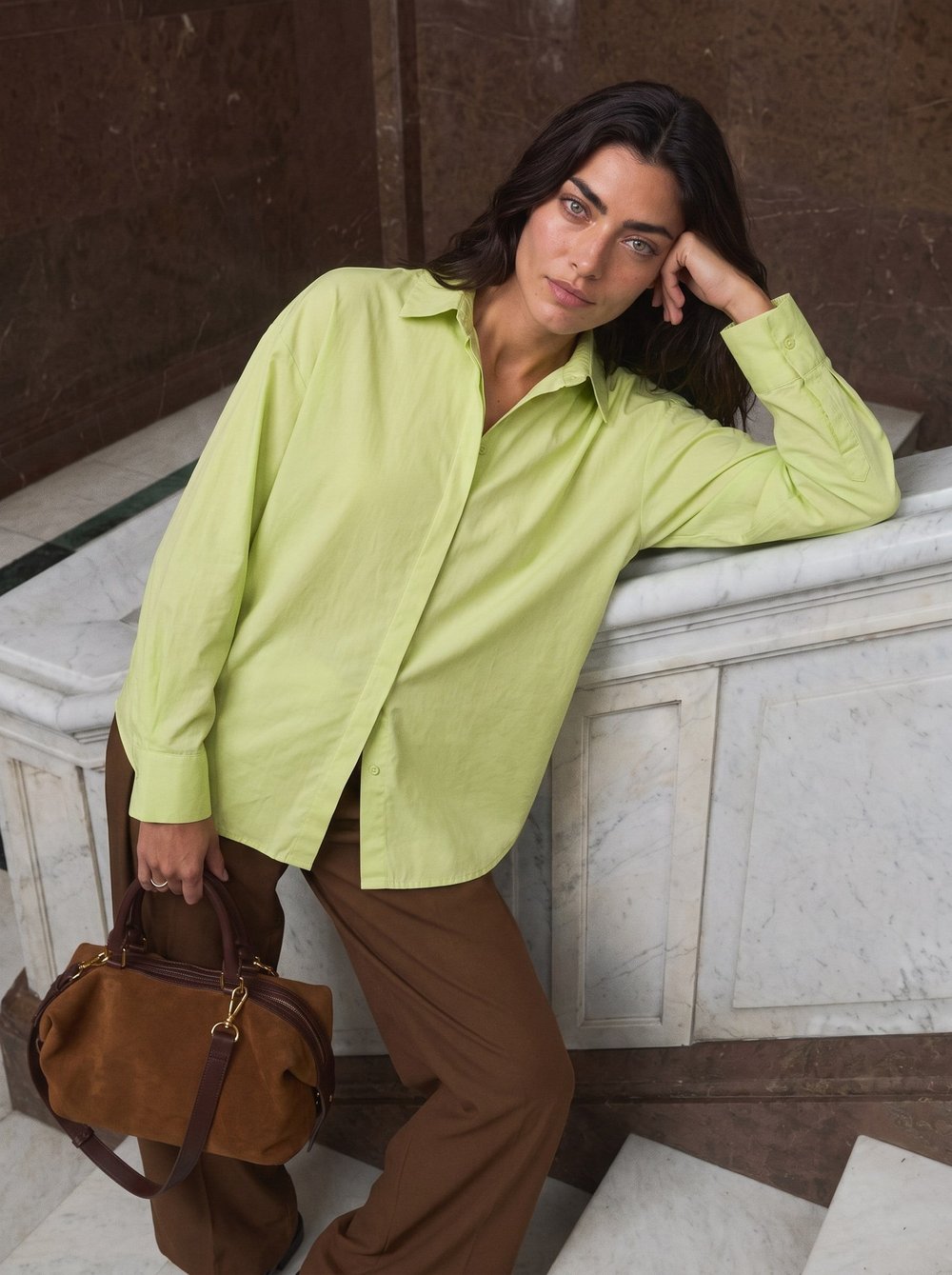 Lime Oversize Basic Gömlek
