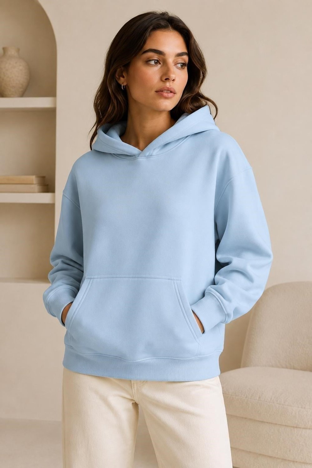 Mavi Kapüşonlu Kanguru Cep Sweatshirt