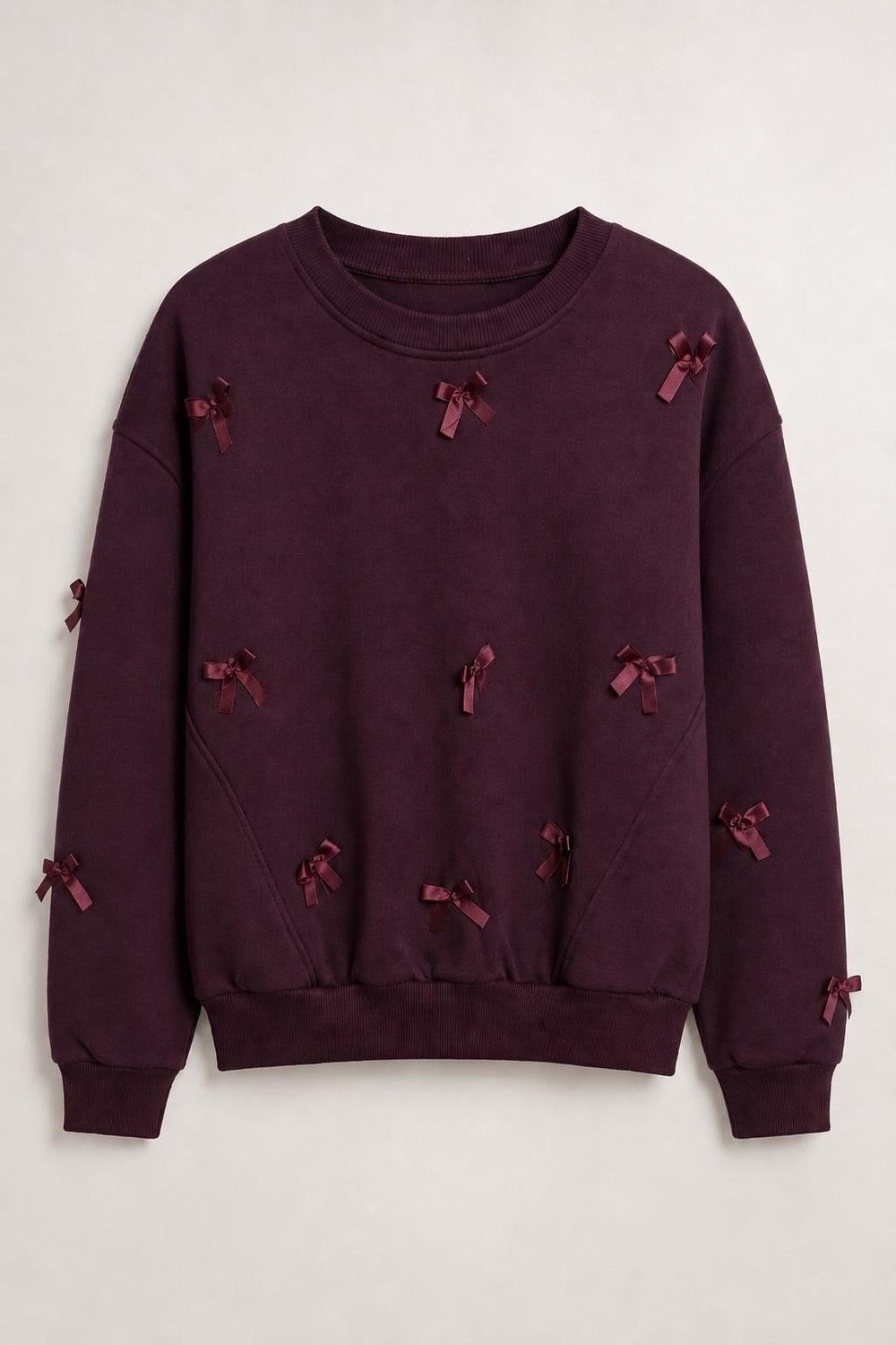 Mürdüm Kurdele Detaylı Şardonlu Sweatshirt
