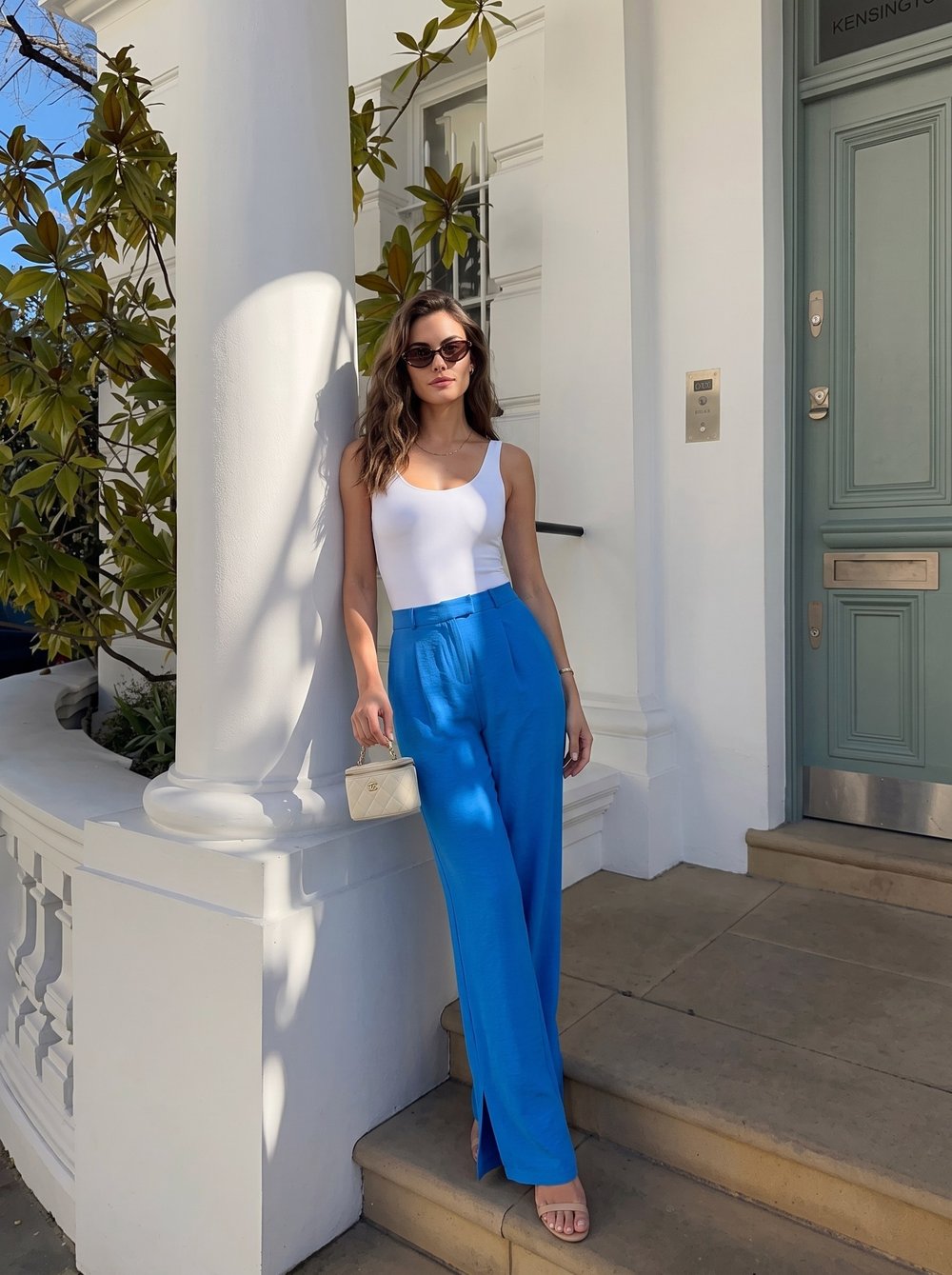 Saks Yırtmaçlı Geniş Paça Pantolon