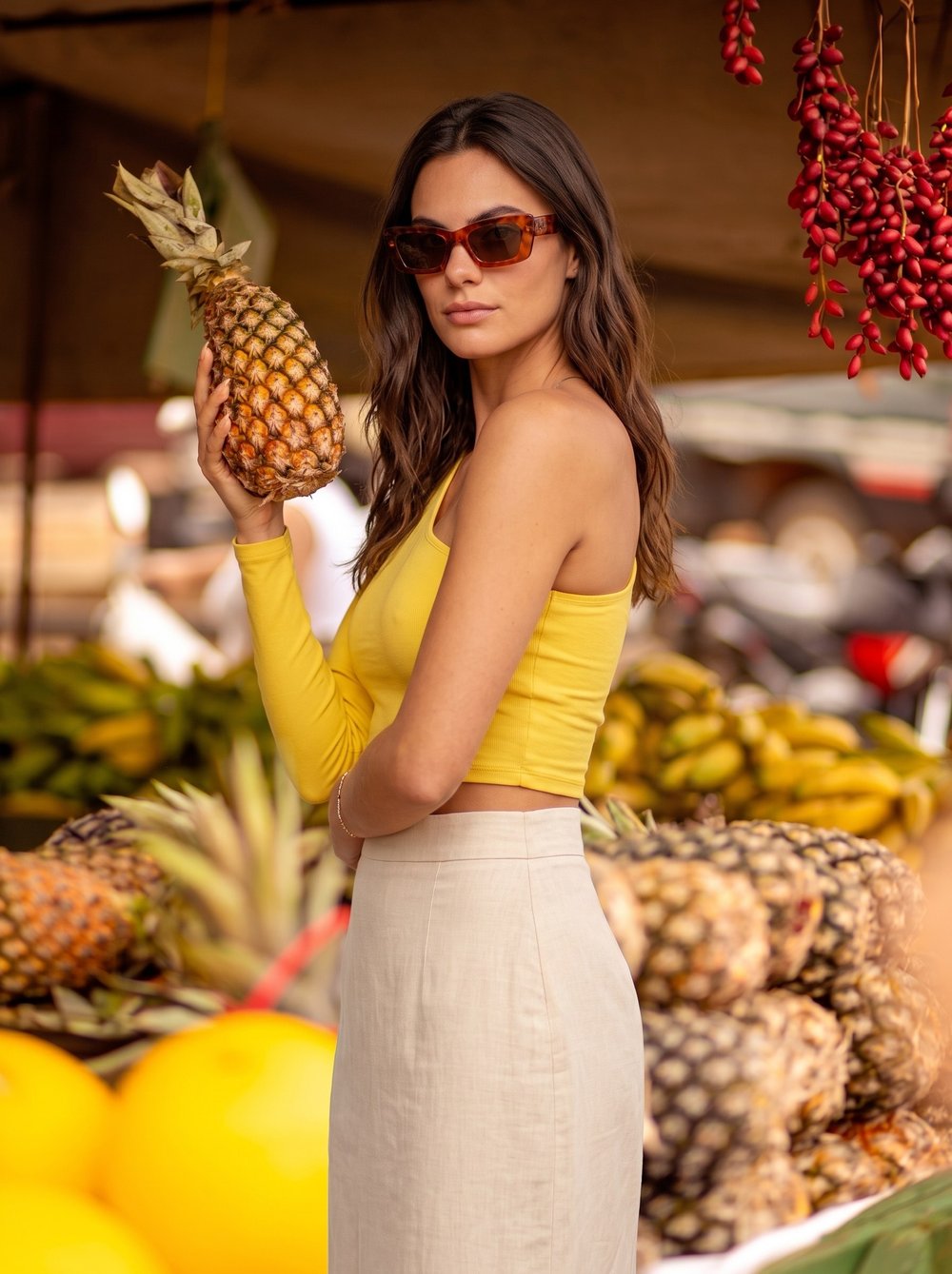 Sarı Tek Omuz Crop Bluz
