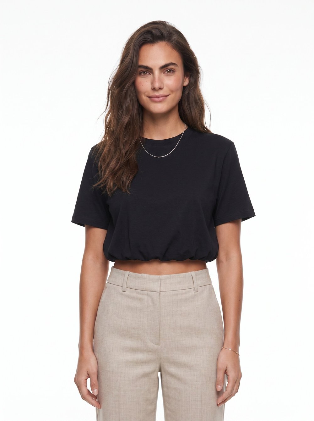 Siyah Beli Lastikli Crop Tişört