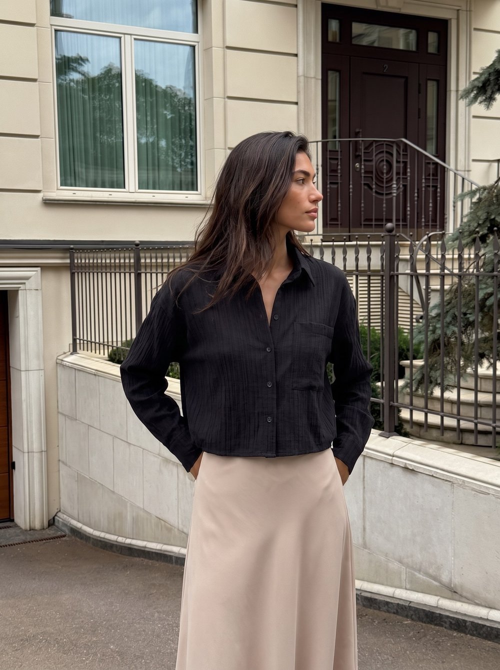 Siyah Oversize Müslin Basic Gömlek