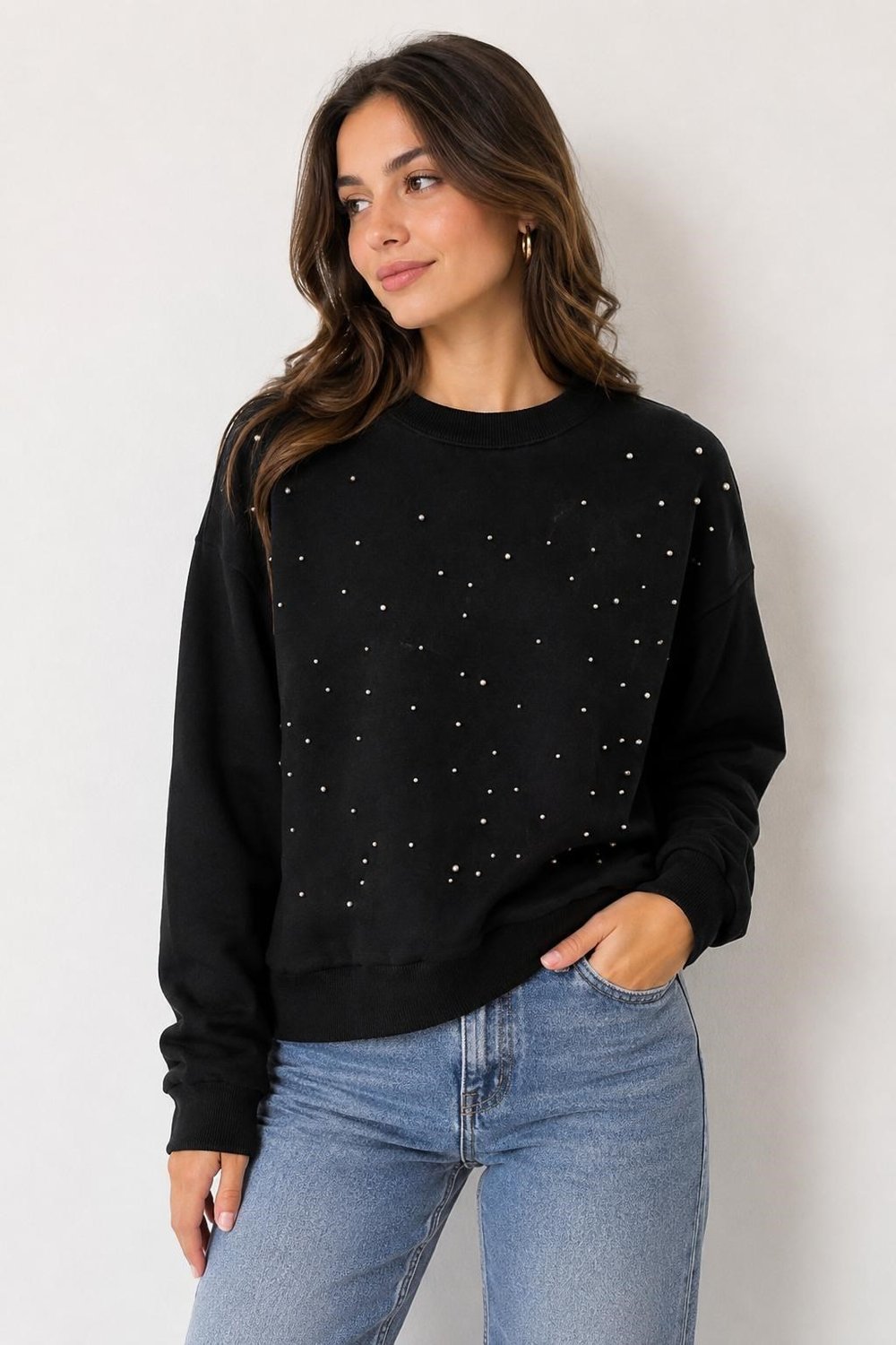 Siyah Taş Detaylı Sweatshirt