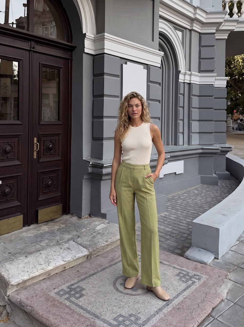 Yeşil Bol Paça Rahat Pantolon