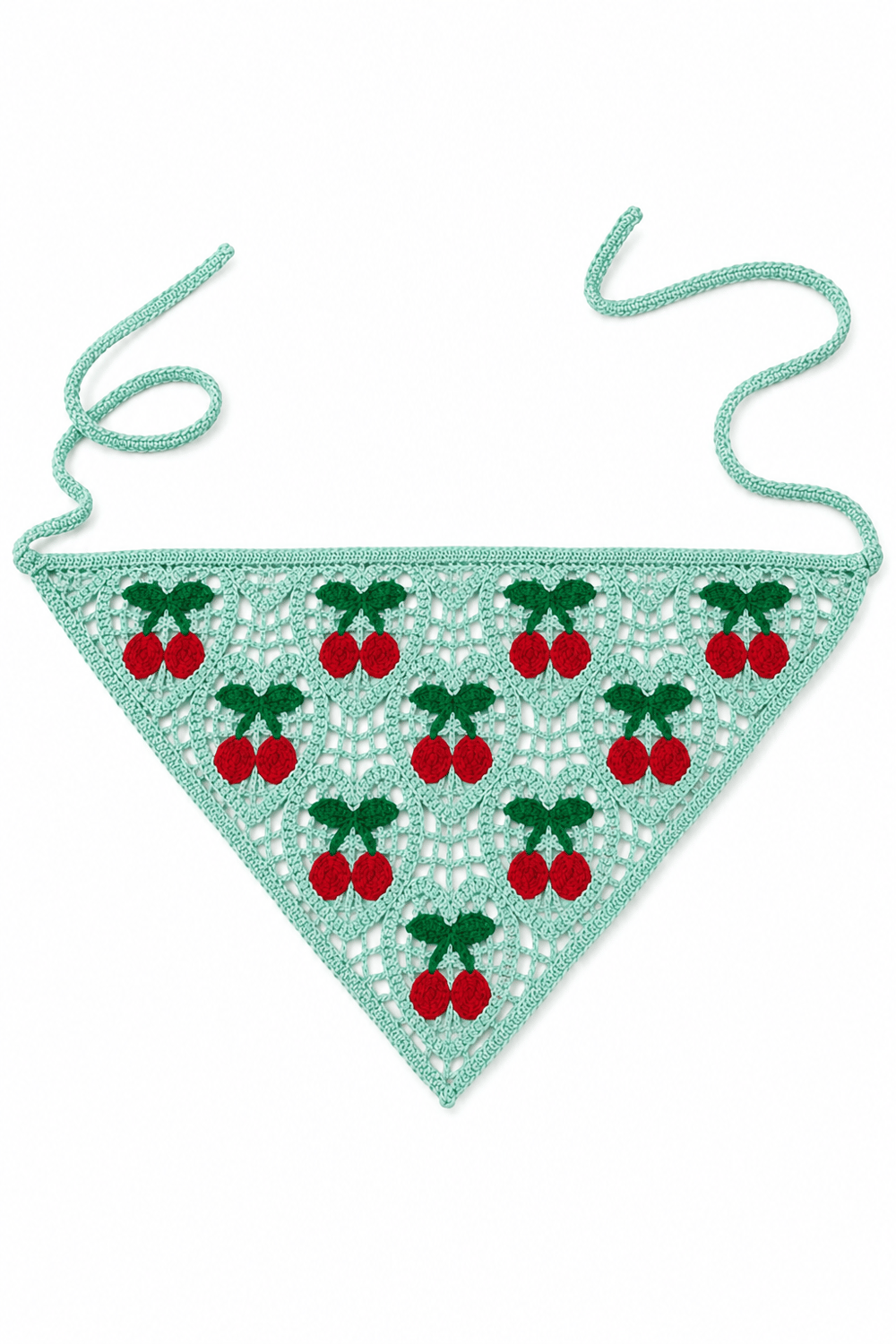 Yeşil Kiraz Desenli Örgü Bandana