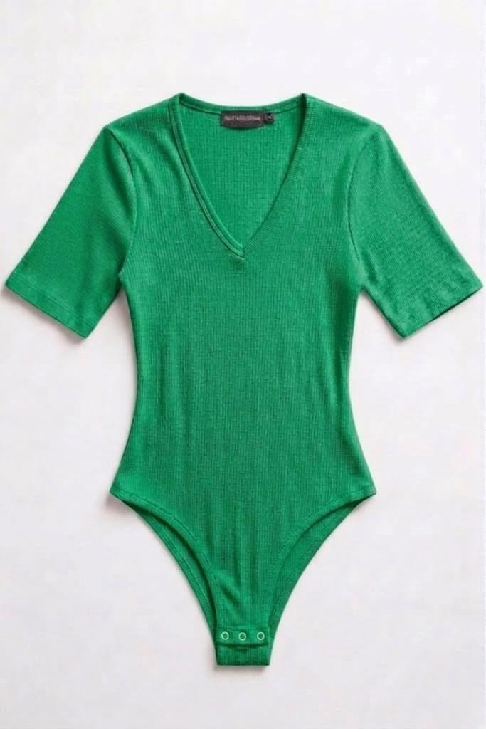 Yeşil V Yaka Fitilli Body