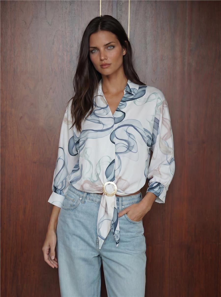 İndigo Oversize Crop Saten Gömlek