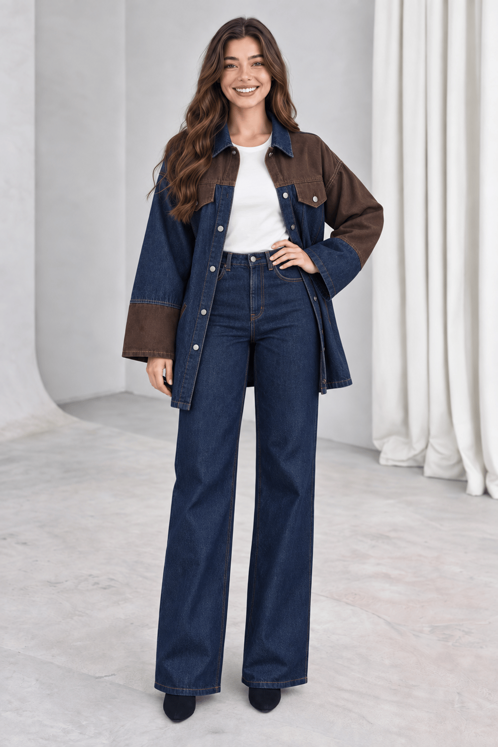 KAHVE DETAYLI DENIM TAKIM