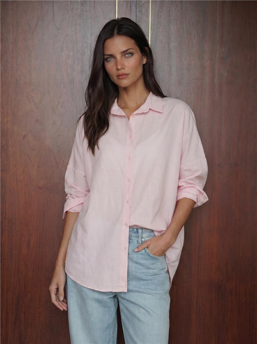 Pudra Oversize Uzun Basic Gömlek