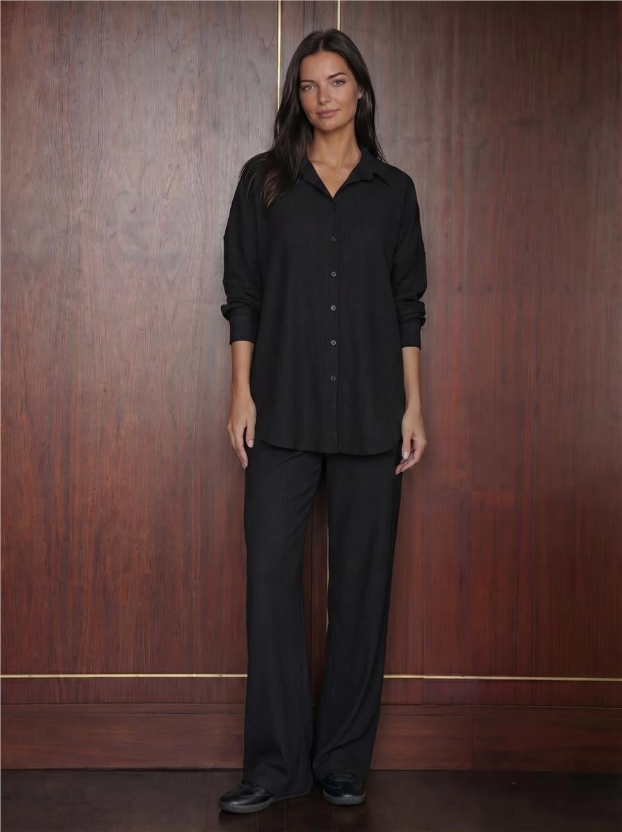 Siyah Örme Oversize İkili Takım