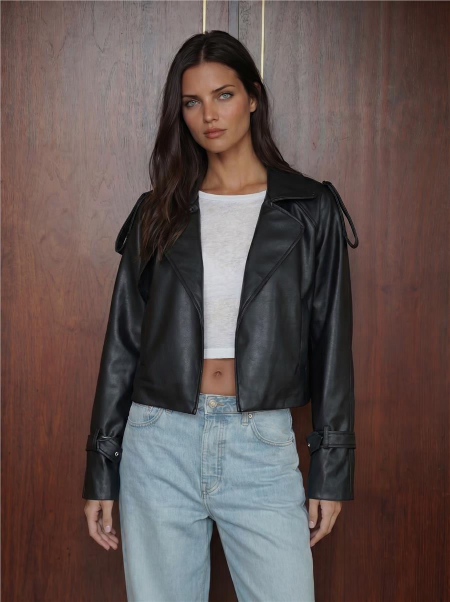Siyah Oversize Deri Ceket