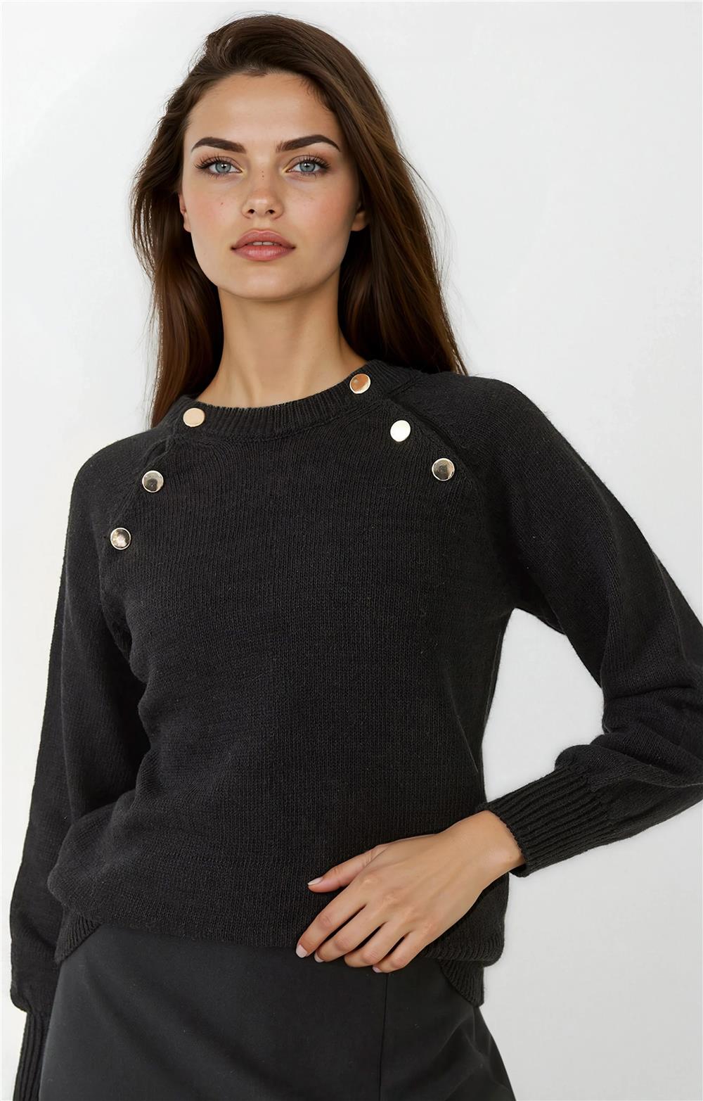 Siyah Reglan Triko Kazak