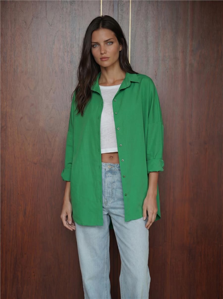Yeşil Oversize Basic Gömlek