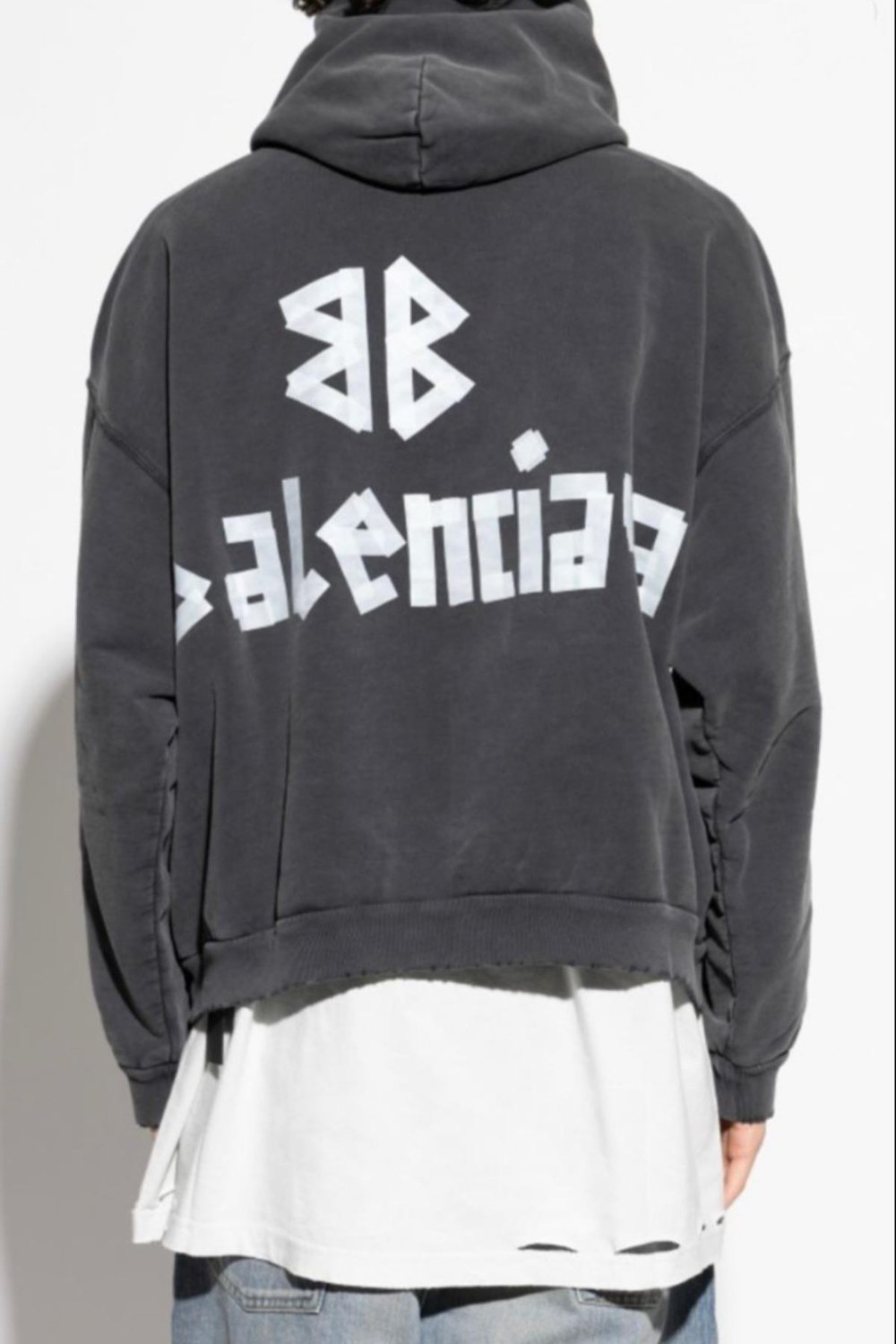BALENCIAGA Tape Type Ripped Pocket Hoodie Oversized in Antrasite Faded