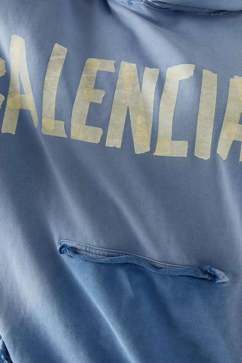 BALENCIAGA Tape Type Ripped Pocket Hoodie Oversized in Light Blue Faded
