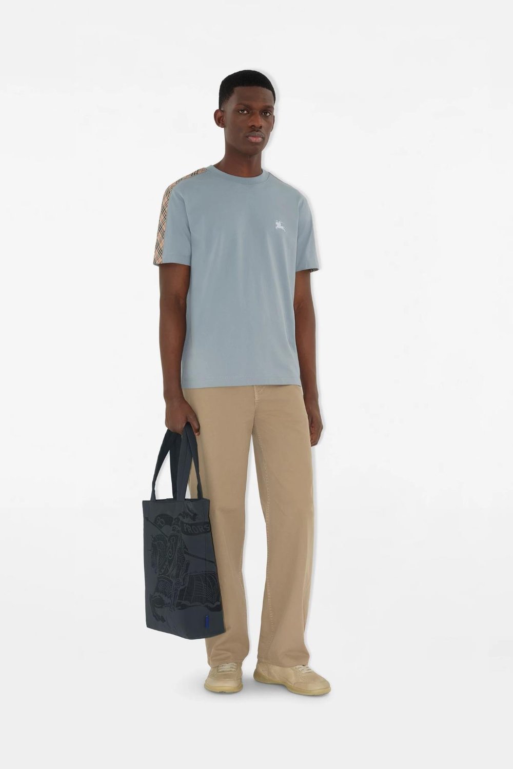 Burberry Check Trim Cotton T-shirt Grey