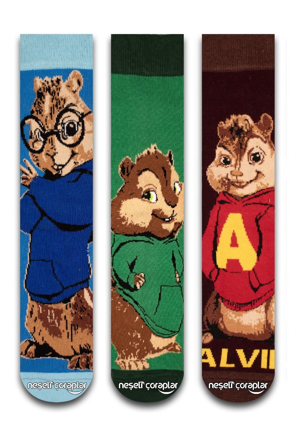 3Lü Alvin Ve Arkadaşları Kutulu Çorap Set 